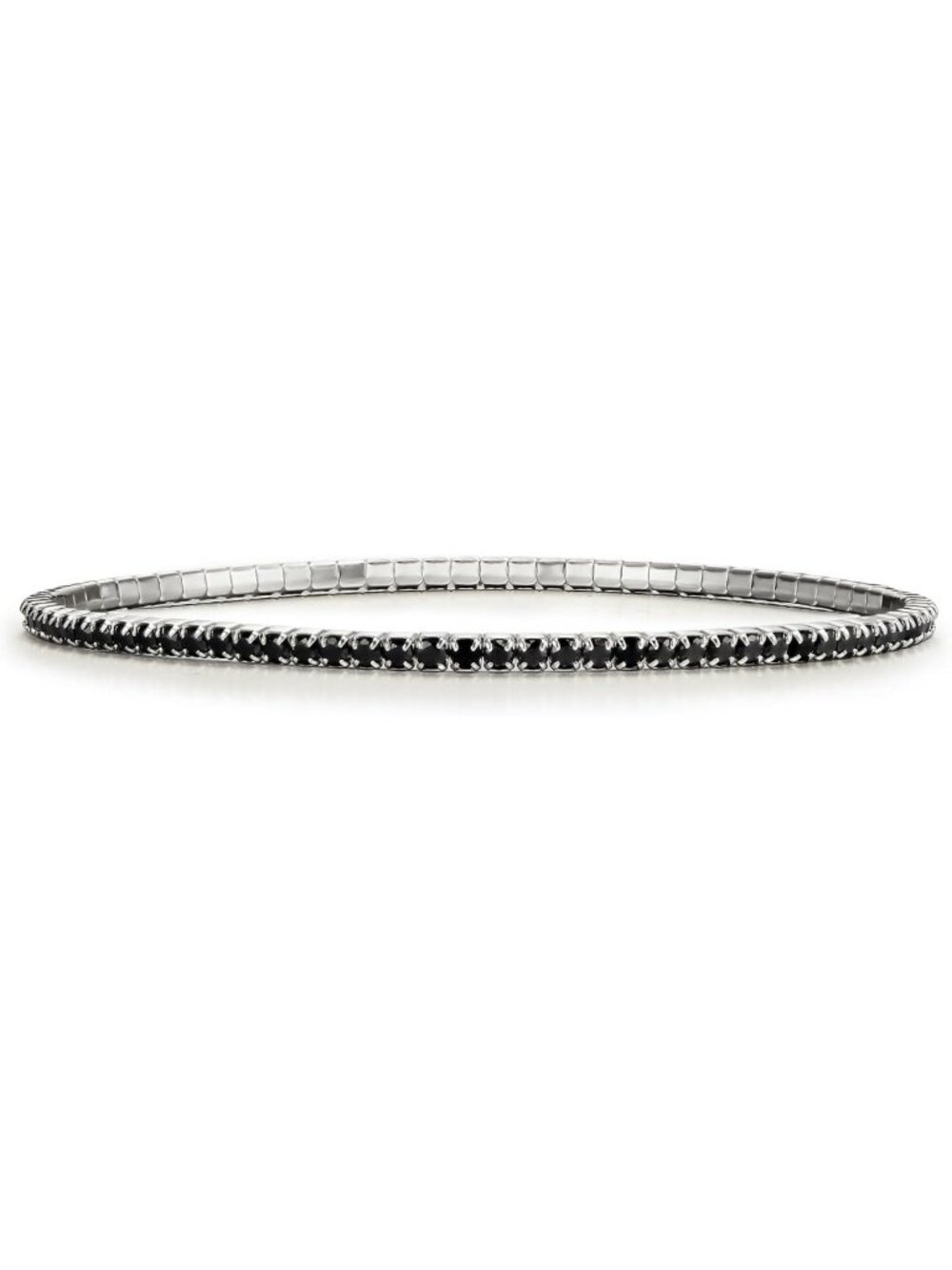 Elegant 2mm Black Spinel Tennis Bracelet for Women - Stretch Silver Design